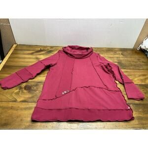 Neon Buddha Sweatshirt Womens Medium Red Lagenlook Cowl Neck Pullover